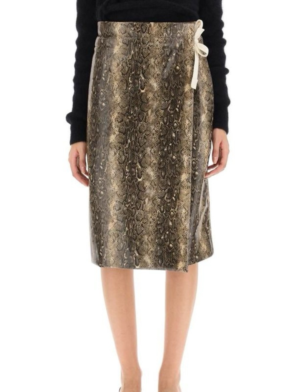 Ganni Brown Snake-Print Midi Skirt - Picture 2 of 7